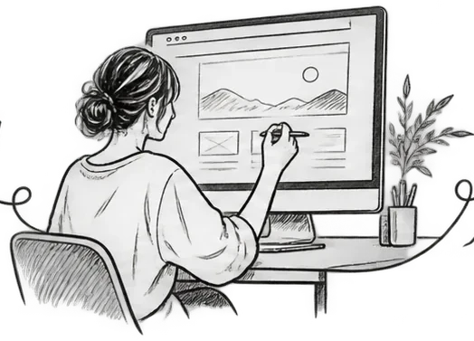 モニターに向かってデザインを描いている様子