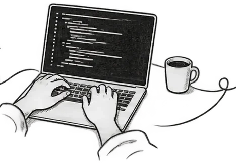 ノートパソコンでコードを書いている手元