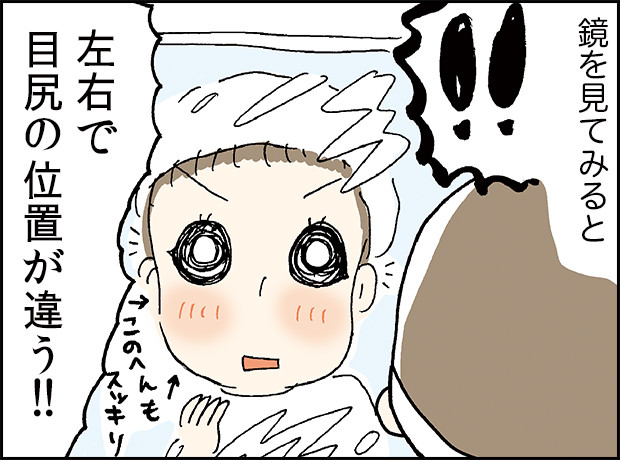 鏡を見てみると「左右で目尻の位置が違う！！」